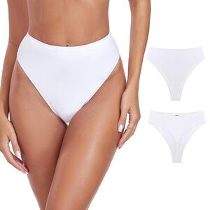 RELLECIGA High Waisted Thong Bikini Bottoms Swimwear Women’s Size XL White NWT